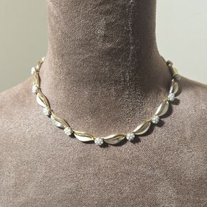 Vintage Crown Trifari Rhinestone Ribbon Choker Necklace